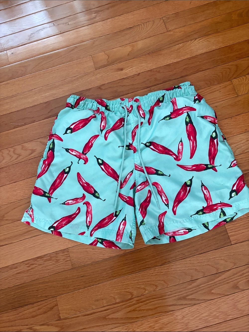 George Men's Aqua Swim Trunks with Red Chili Pepper Print